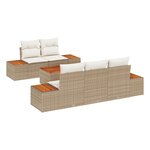 vidaXL Ensemble de salon de jardin 6 pièces avec coussins beiges en poly rotin acacia