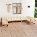 vidaXL Salon de jardin 10 Pièces avec coussins Marron miel Bois de pin