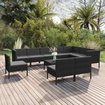 vidaXL Salon de jardin 11 Pièces avec coussins Résine tressée Noir