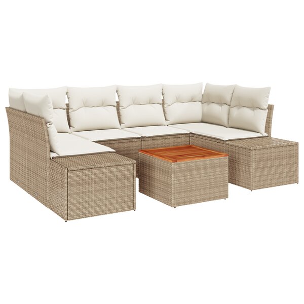 vidaXL Ensemble de canapé de jardin 7 pièces avec coussins Beige en poly rotin et acacia