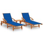 vidaXL Chaises longues 2 Pièces avec table et coussins Acacia solide