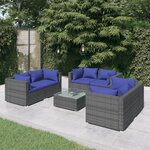 vidaXL Salon de jardin 7 Pièces avec coussins résine tressée gris