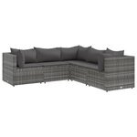 vidaXL Salon de jardin 5 Pièces avec coussins Gris Résine tressée