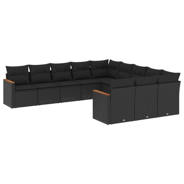 vidaXL Salon de jardin 11 Pièces avec coussins noir résine tressée