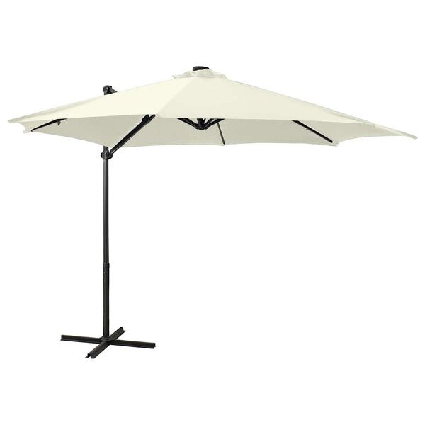 vidaXL Parasol de jardin en porte-à-faux et mât et lumières LED sable