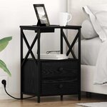 vidaXL Table de nuit avec station de chargement 2 Pièces Chêne noir