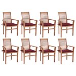 vidaXL Chaises à manger lot de 8 et coussins bordeaux Bois teck solide
