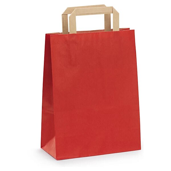 Sac kraft rouge à poignées plates raja 22 x 28 x 10 cm (lot de 50)