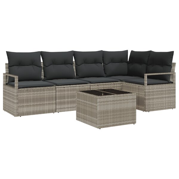 Set de Canapé de Jardin 6 pièces vidaXL avec Coussins Gris Rotin