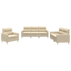 vidaXL Ensemble de canapés 3 Pièces avec coussins Crème Tissu