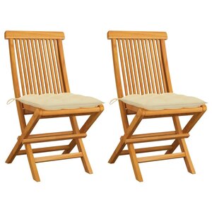 vidaXL Chaises de jardin lot de 2 et coussins blanc crème Teck massif