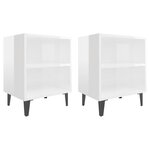 vidaXL Tables de chevet pieds en métal 2 Pièces blanc brillant 40x30x50cm