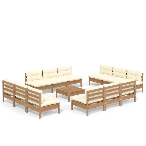 vidaXL Salon de jardin 13 Pièces avec coussins crème bois de pin