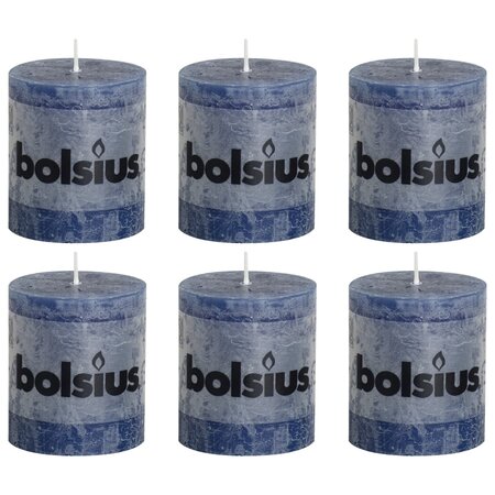 Bolsius bougies pilier rustiques 6 pièces 80 x 68 mm bleu foncé