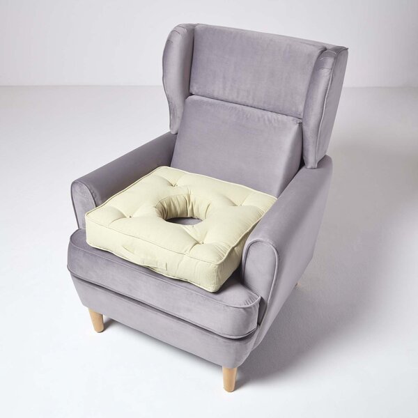Coussin bouée en velours de coton - Vert Sauge - HOMESCAPES