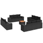 vidaXL Salon de jardin avec coussins 13 Pièces noir résine tressée