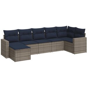vidaXL Salon de jardin 7 Pièces avec coussins gris résine tressée