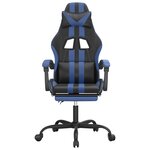 vidaXL Chaise de jeu pivotante et repose-pied Noir et bleu Similicuir