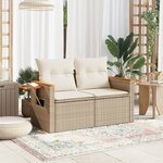 vidaXL Canapé de jardin avec coussins 2 places beige résine tressée