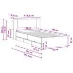 vidaXL Cadre de lit avec rangement Sonoma gris 90 x 190 cm