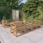 vidaXL Salon de jardin 9 Pièces marron miel bois de pin massif