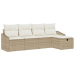 vidaXL Ensemble de canapé de jardin 5 pièces avec coussins beige en poly rattan