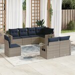 vidaXL Salon de jardin 8 Pièces avec coussins gris résine tressée