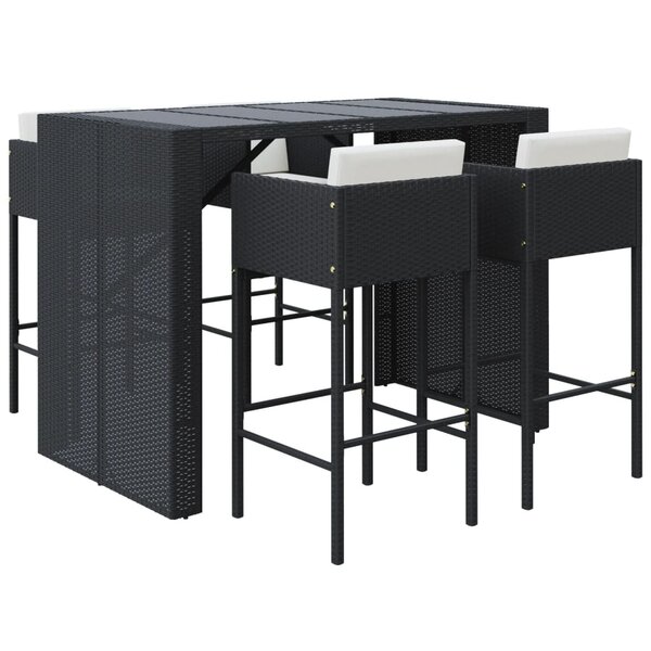 vidaXL Ensemble de bar de jardin 5 Pièces avec coussins noir poly rotin