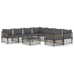 vidaXL Salon de jardin 9 Pièces avec coussins anthracite résine tressée