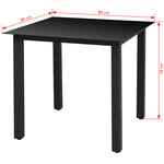 vidaXL Table de jardin Noir 80 x 80 x 74 cm Aluminium et verre