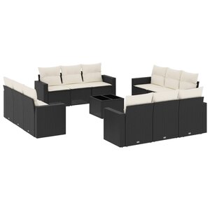 vidaXL Salon de jardin avec coussins 13 Pièces noir résine tressée