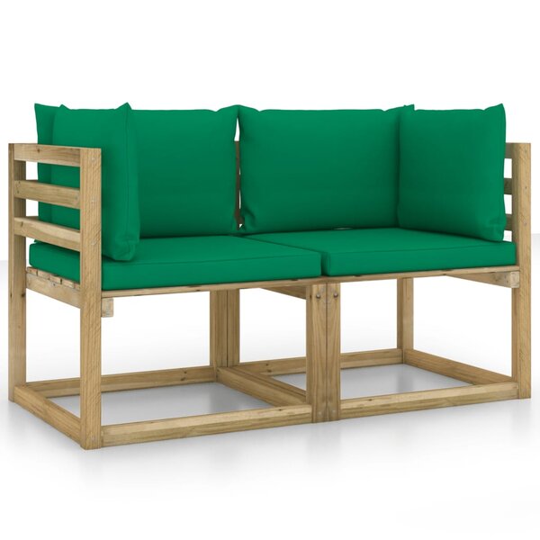 vidaXL Canapés d'angle de jardin 2Pièces et coussins Pin imprégné de vert