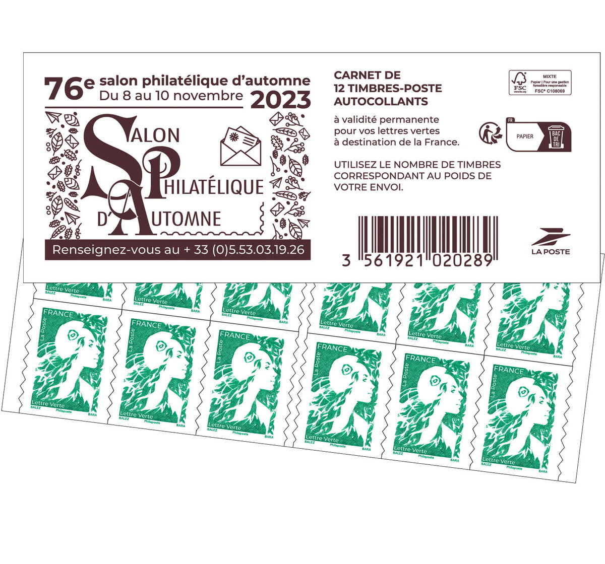3 x Carnets de 12 timbres autocollants Lettre Verte - La Poste - 20 g -  validité permanente - OFFERT 5 enveloppes préaffranchies : :  Fournitures de bureau