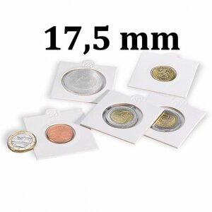 Cadres cartonnés autocollant pour monnaies jusqu'à 17 5mm. Paquet - 100 étuis