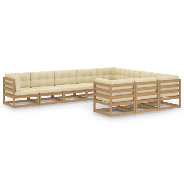vidaXL Salon de jardin 10 Pièces avec coussins Marron miel Bois de pin