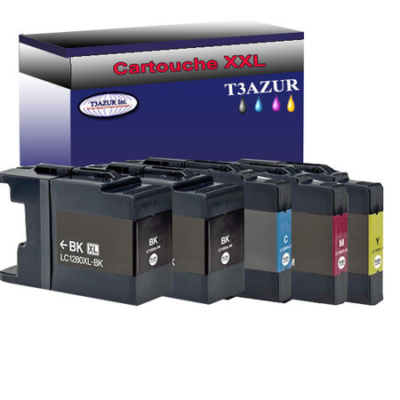 T3AZUR- Lot de 5 Cartouches compatibles avec Brother LC1240 / LC1280 XL pour Brother MFC-J430W  MFC-J5910DW  MFC-J625DW