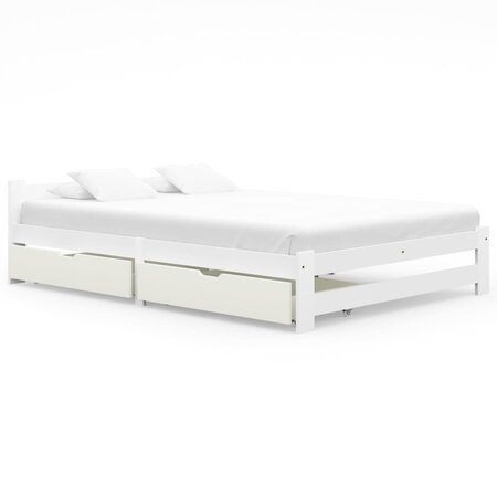 vidaXL Cadre de lit avec 2 tiroirs Blanc Bois de pin massif 140x200 cm