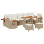 vidaXL Ensemble de canapés de jardin 10 pièces avec coussins Beige Rattan Acacia