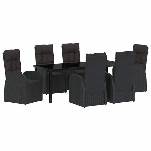 vidaXL Ensemble de salle à manger pour jardin 7 Pièces Noir polyrotin