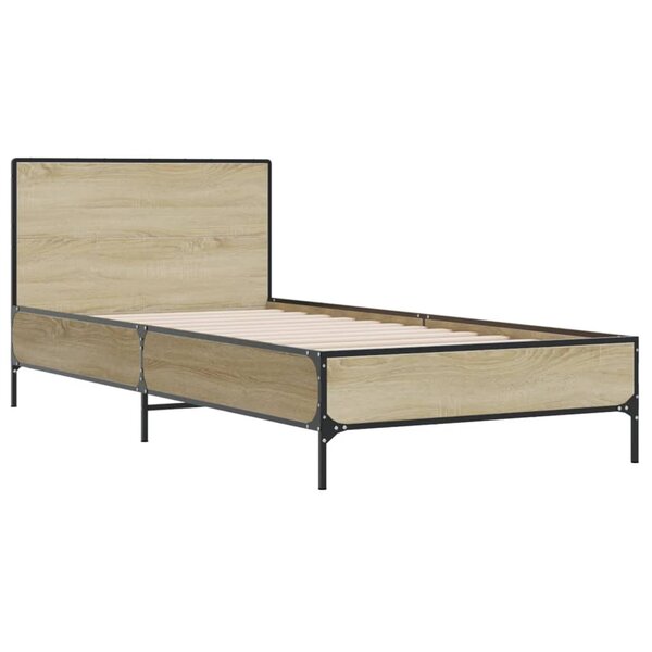 vidaXL Cadre de lit chêne sonoma 90x200 cm bois d'ingénierie et métal