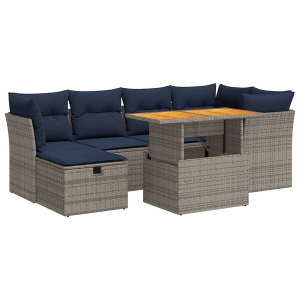 vidaXL Salon de jardin avec coussins 7 Pièces noir résine tressée acacia