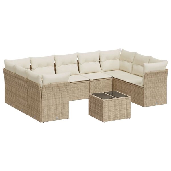 vidaXL Salon de jardin avec coussins 10 Pièces beige résine tressée