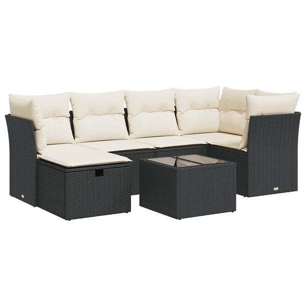 vidaXL Salon de jardin 7 Pièces avec coussins noir résine tressée
