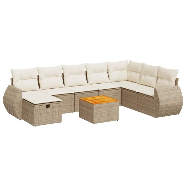 vidaXL Salon de jardin avec coussins 9 Pièces beige résine tressée