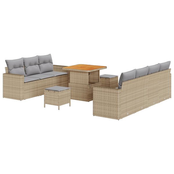 Canapé de jardin de 10 pièces avec coussins Beige Poly Rotin Acacia