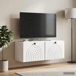 vidaXL Meuble TV mural Montage mural Blanc brillant 78 5 x 31 x 30 cm