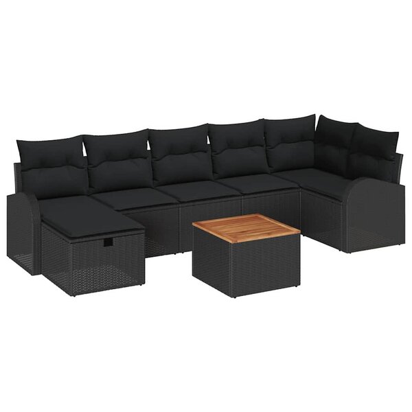 vidaXL Ensemble de canapé de jardin avec coussin 8 Pièces Noir Poly rotin