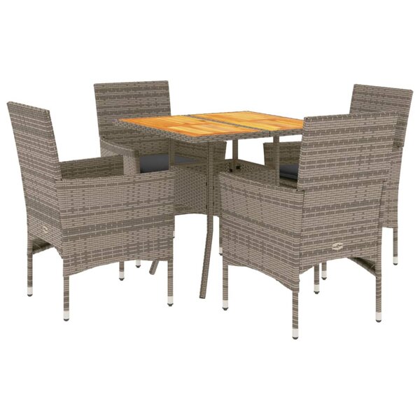 vidaXL Ensemble à manger de jardin et coussins 5 Pièces gris rotin acacia