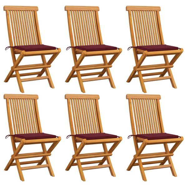 vidaXL Chaises de jardin avec coussins rouge bordeaux lot de 6 Teck