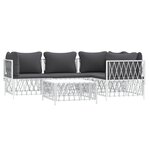 Salon de jardin meuble d'extérieur ensemble de mobilier avec coussins 5 pièces blanc acier 02_0018306